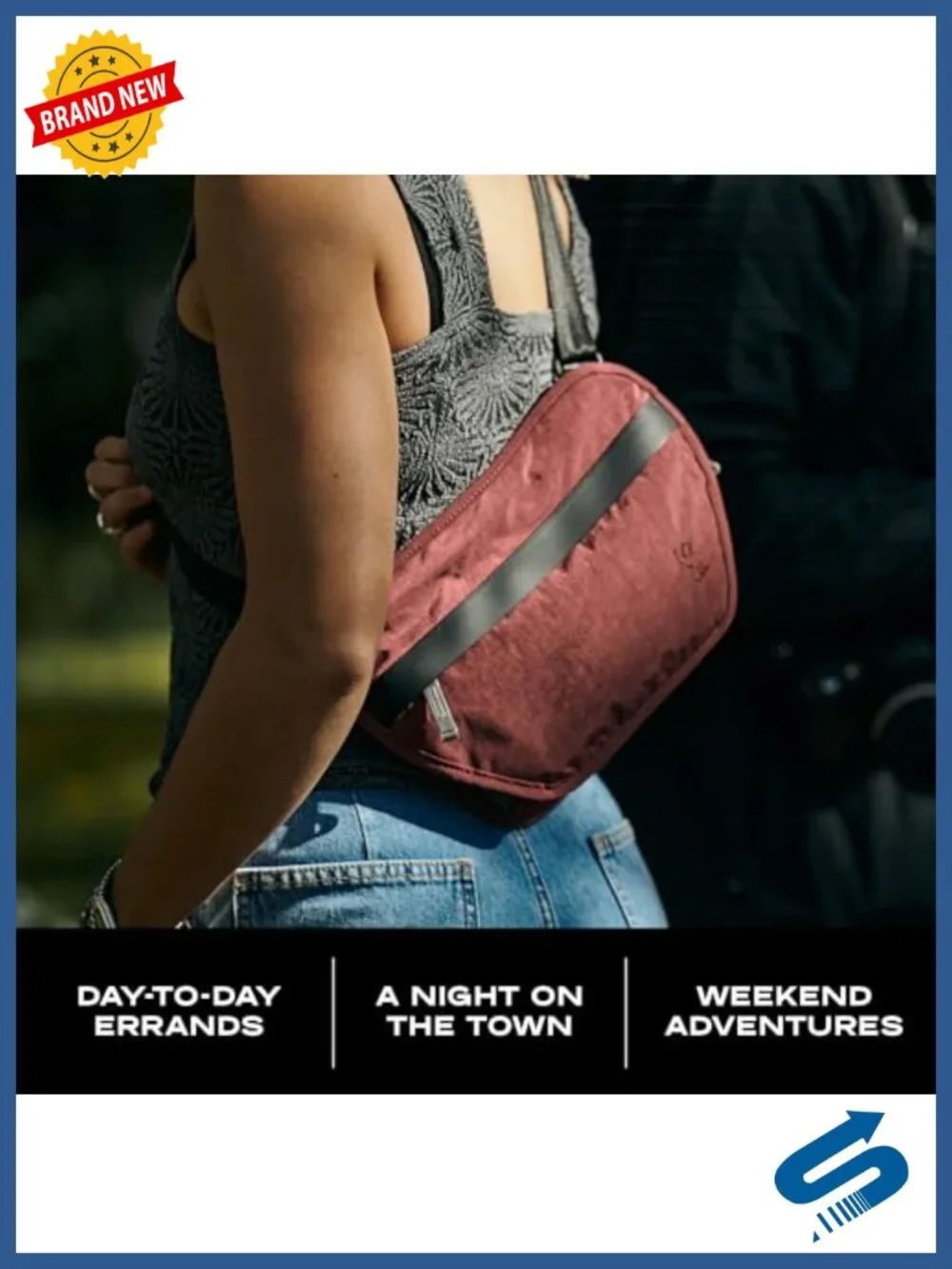 Recycled Nylon Sling Bag, Zippered Phone Pockets, Hidden Security, 3L